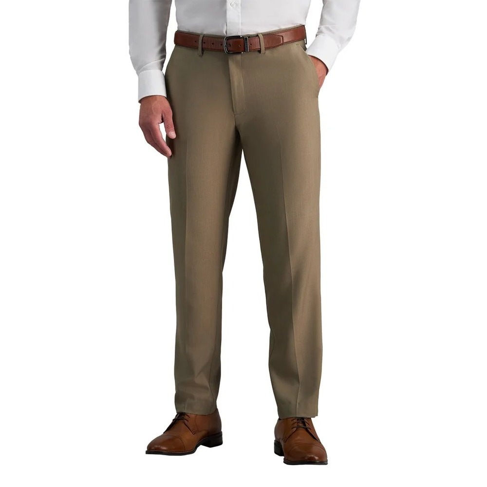 New Haggar Mens Straight Fit Dress Pants Tan 38x30 Stretch Wrinkle Resistant